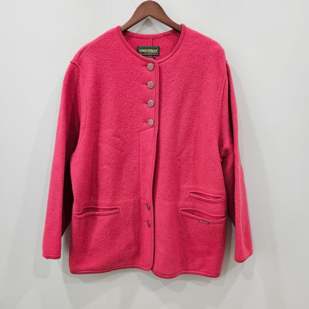 Geiger Collections Pink Boiled Wool Cardigan Jacket Austria Womens Size 44